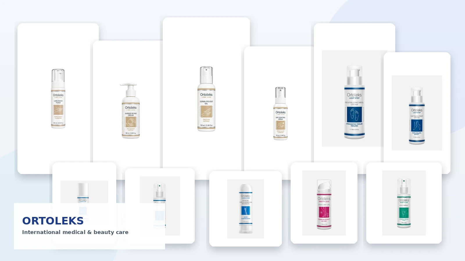 Ortoleks International — medical and beauty care product packaging collage